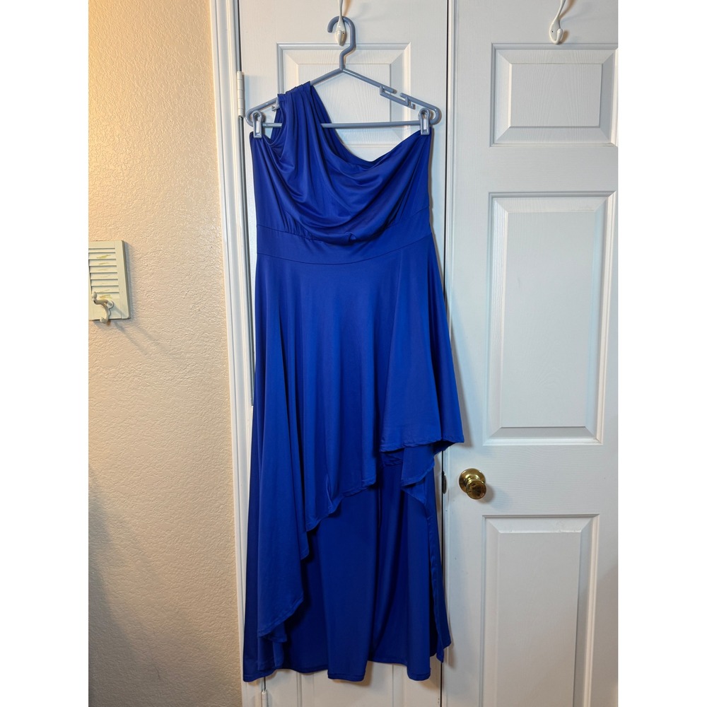 Royal Blue One Shoulder Flowy Stretch Dress‎ Long Night Out Dress, Womens Sz 2XL